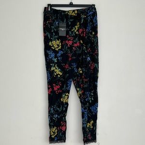 ESSENTIALS ABS size 1X Ladies Vivid Floral Pants PullOn Elastic flat Tie
